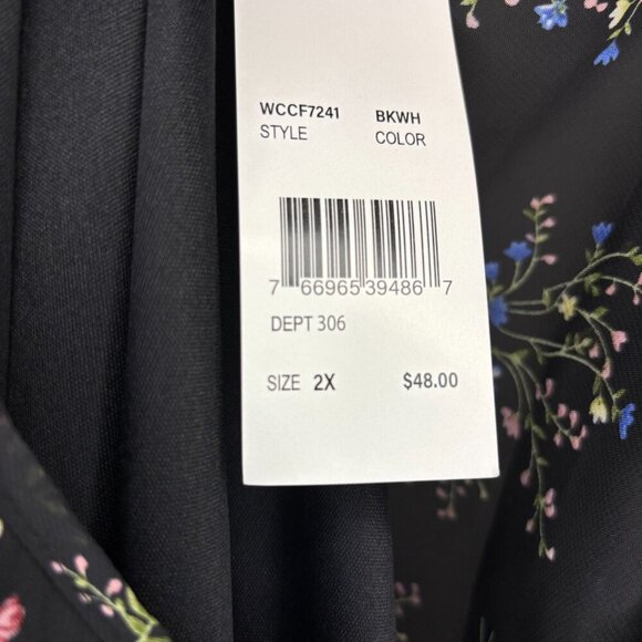 NOTATIONS NEW V-Neck Blouse Womens 2X Sheer Lined Black Floral Stretch Poncho - Picture 7 of 8